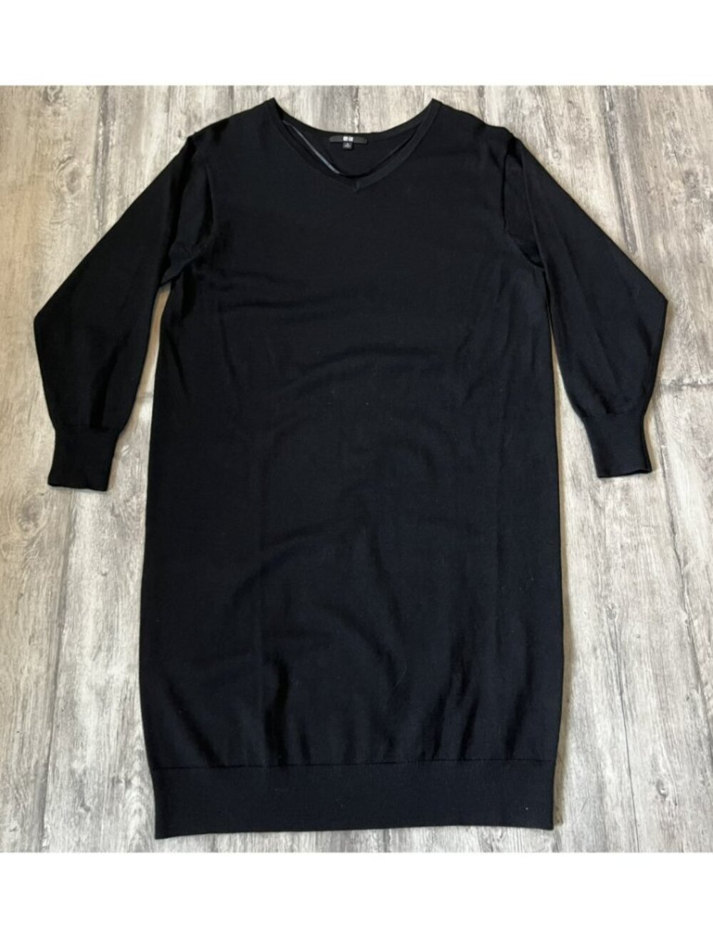 Uniqlo Black Midi Sweater Dress, Soft Wool Blend, Medium